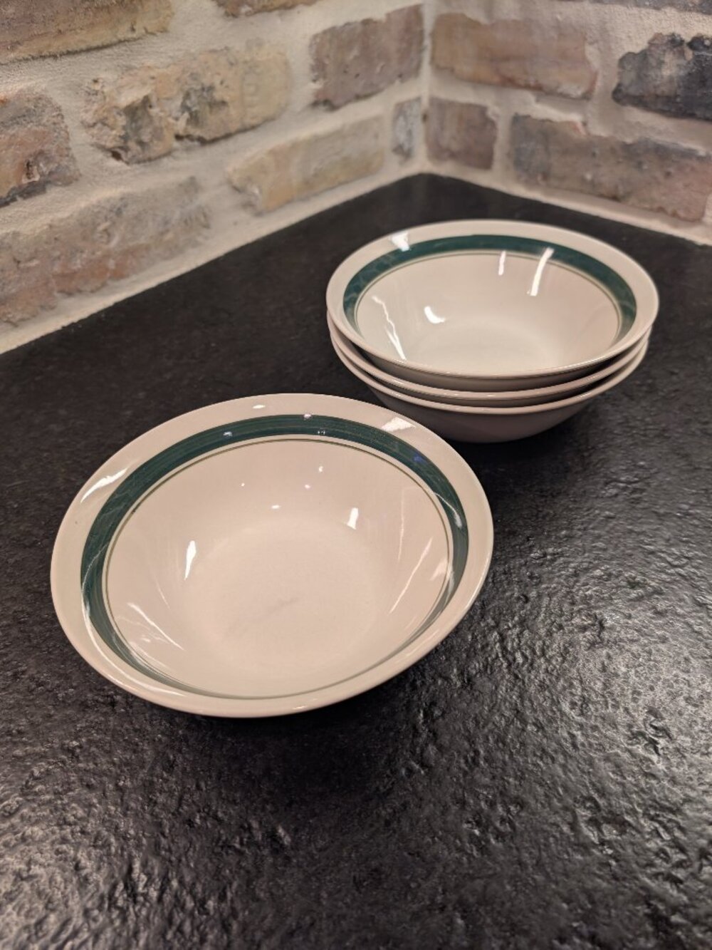 Share Lot of (4) Mainstays Casual Sage Band 6 3/4” Coupe Cereal Soup Bowls